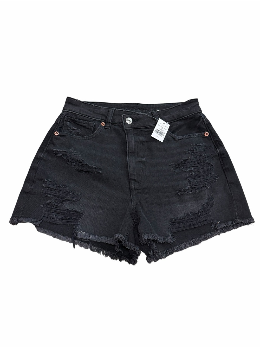 NWT American Eagle High Waisted Mom‎ Shorts | Distressed | Black | Size 2